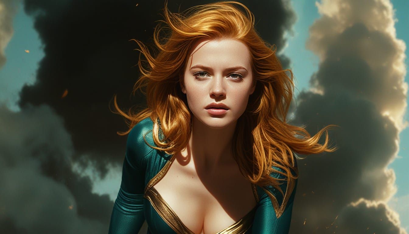 Superheroine in Turquoise Costume, Digital Art