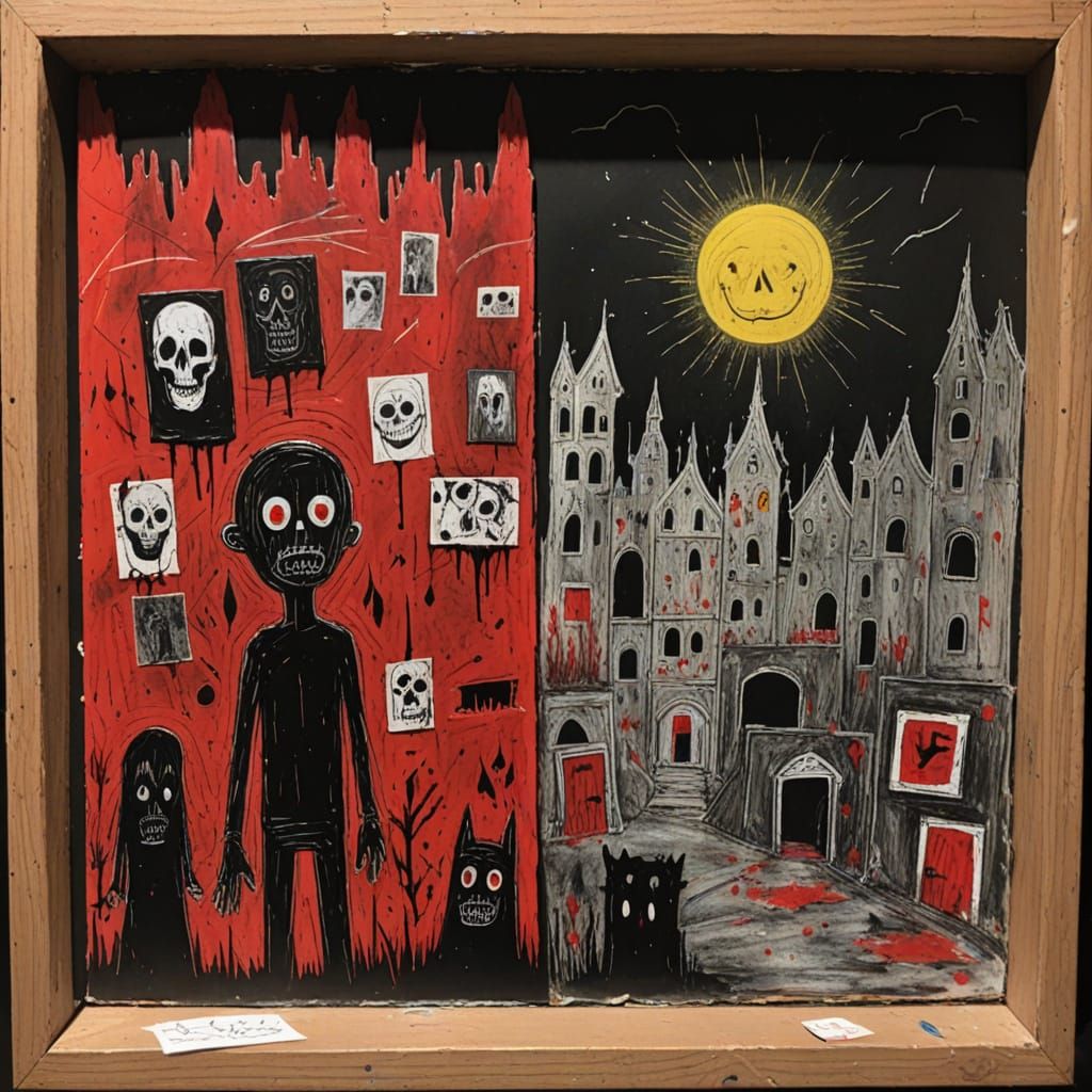 Haunting Mixed Media Artwork in Intense Black Varnish