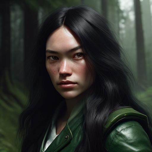 Muscular Woman Portrait on Mountain Top, Detailed Art