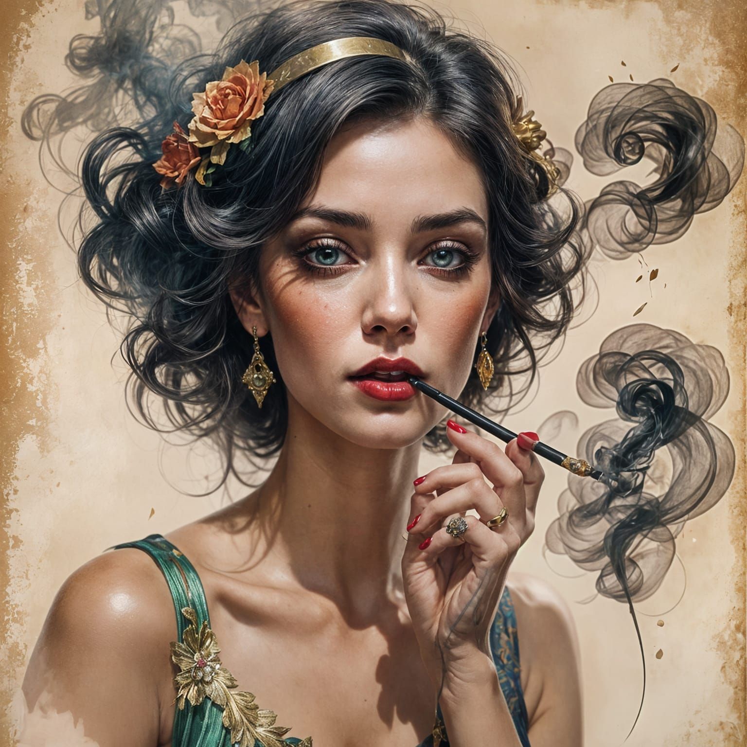 Beautiful woman in style of Harrison Fisher blowing heart sh...