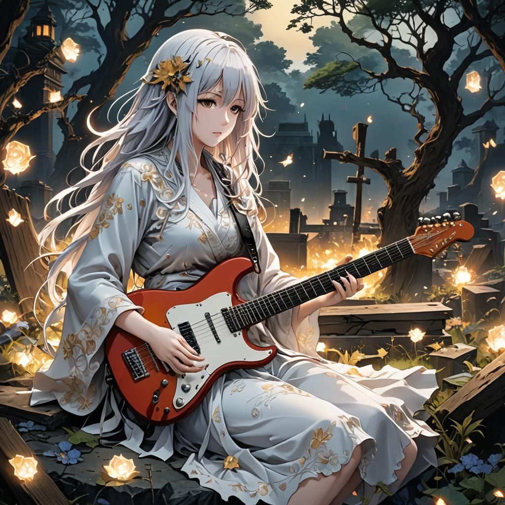 Anime Ghost Plays Guitar: Kirigami Style