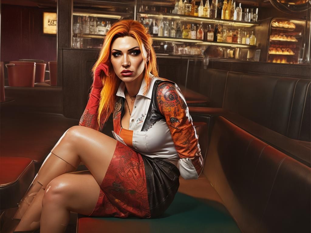 Tough Diner Waitress in Hyperrealistic Splash Art