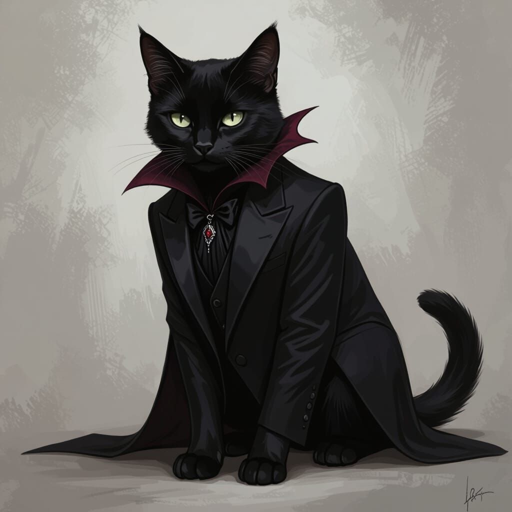 Elegant Black Cat in Suit with Vampire Frill