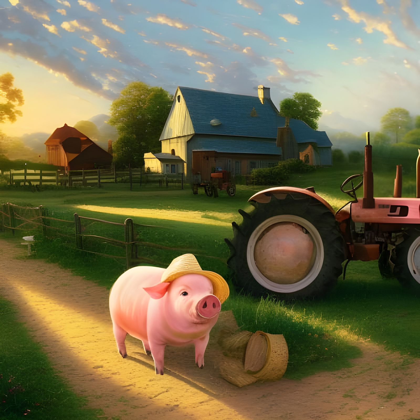 Happy Pig Farmer at Golden Hour
