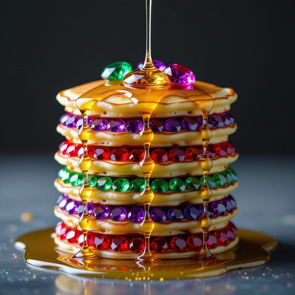 Gemstone Pancakes with Liquid Gold Drizzle