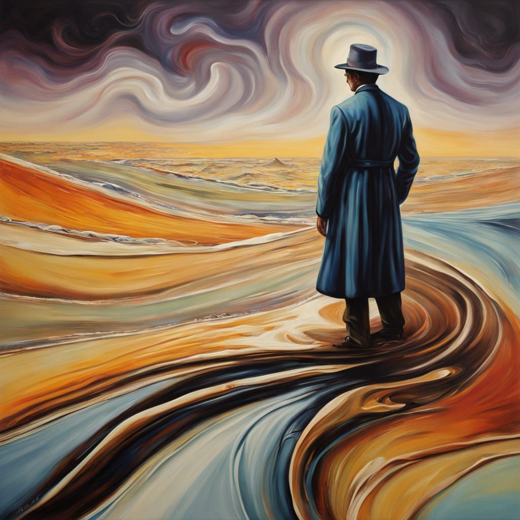Surreal Figure Escapes Emotional Quicksand in Dali-Inspired ...