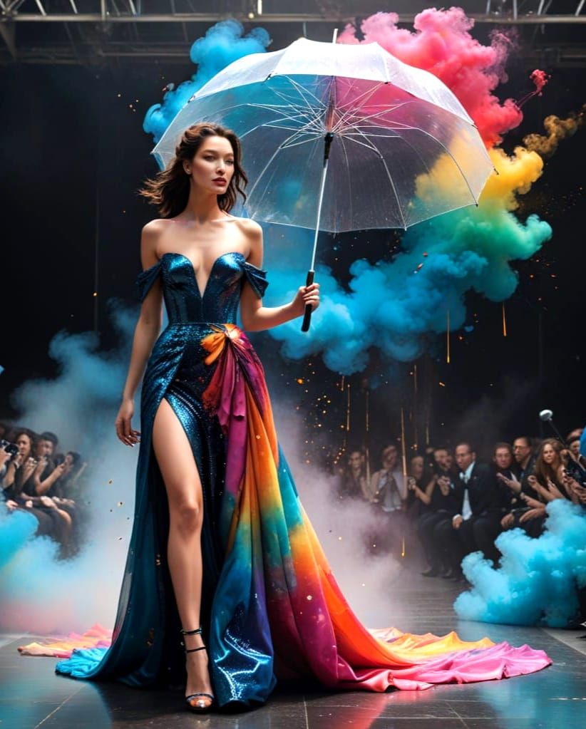 Ethereal Runway Fashion in Vibrant Triadic Colors