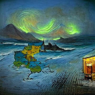 Aurora Borealis over Hebrides in Van Gogh Style