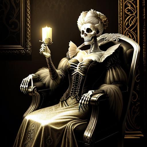 Skeleton Woman in Art Nouveau Style Drawing