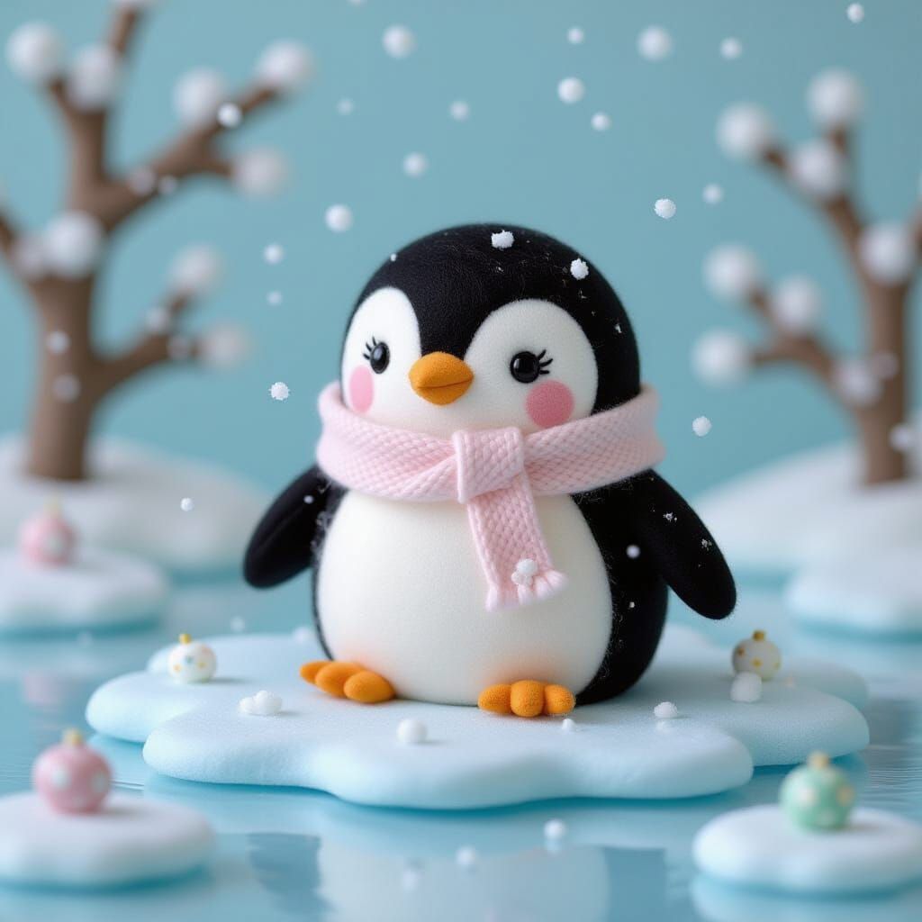 Felted Penguin in Kawaii Winter Wonderland