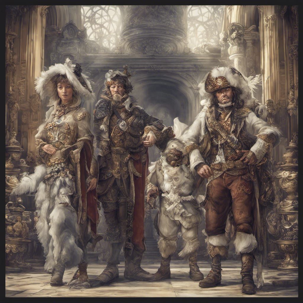 Penguin Pirates Group Portrait in Ornate Attire