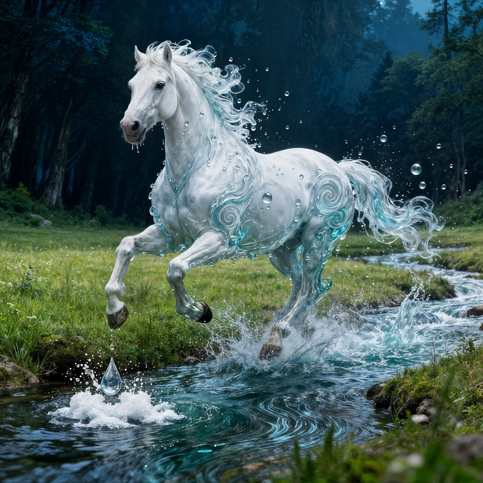 Water Horse Mare Emerging From Stream