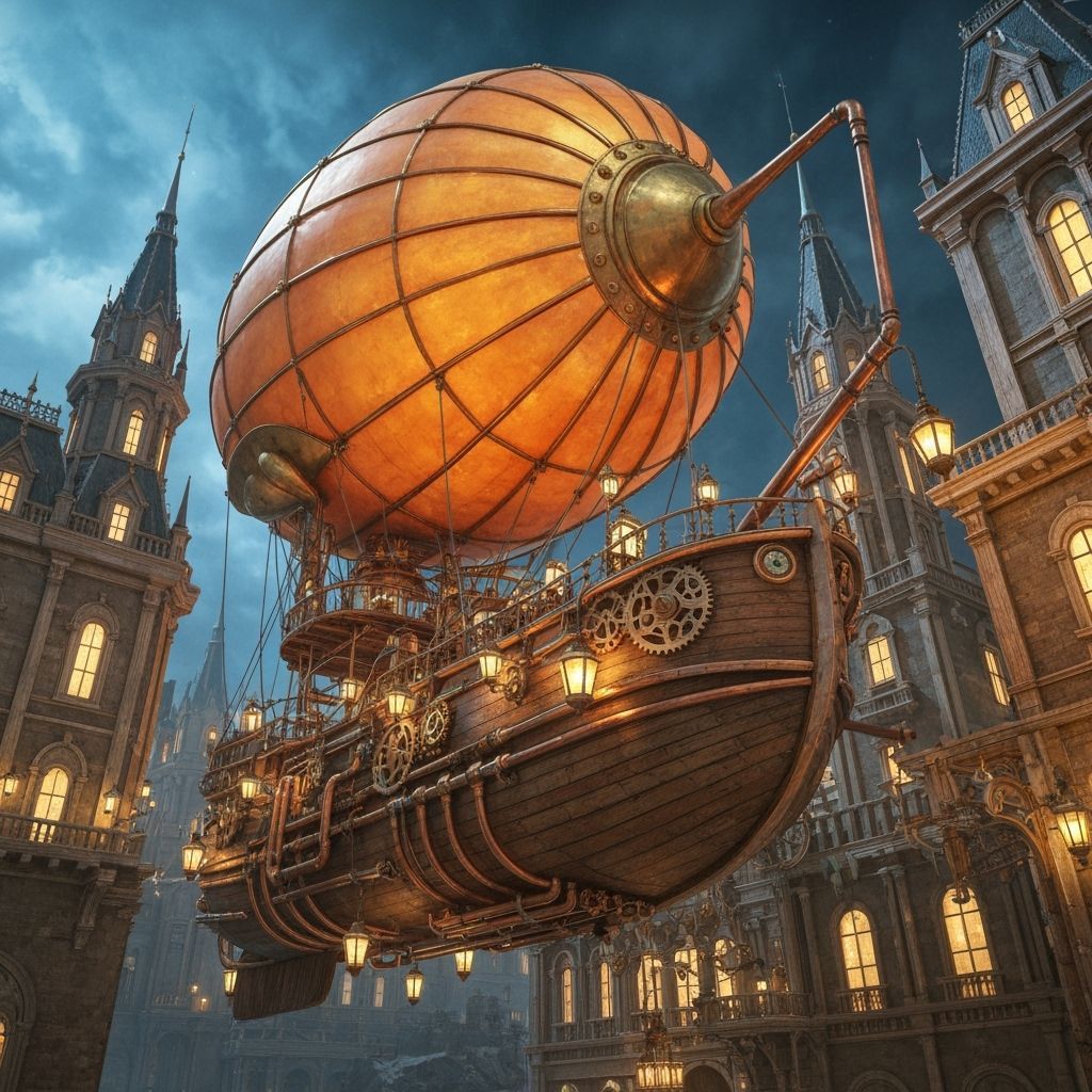 Steampunk Airship-Ship Hybrid with Zeppelin Balloon