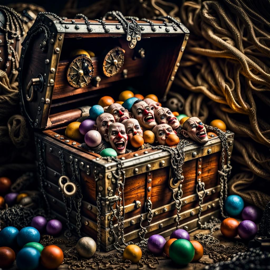 Treasure Chest Surrounded by Mummified Clowns