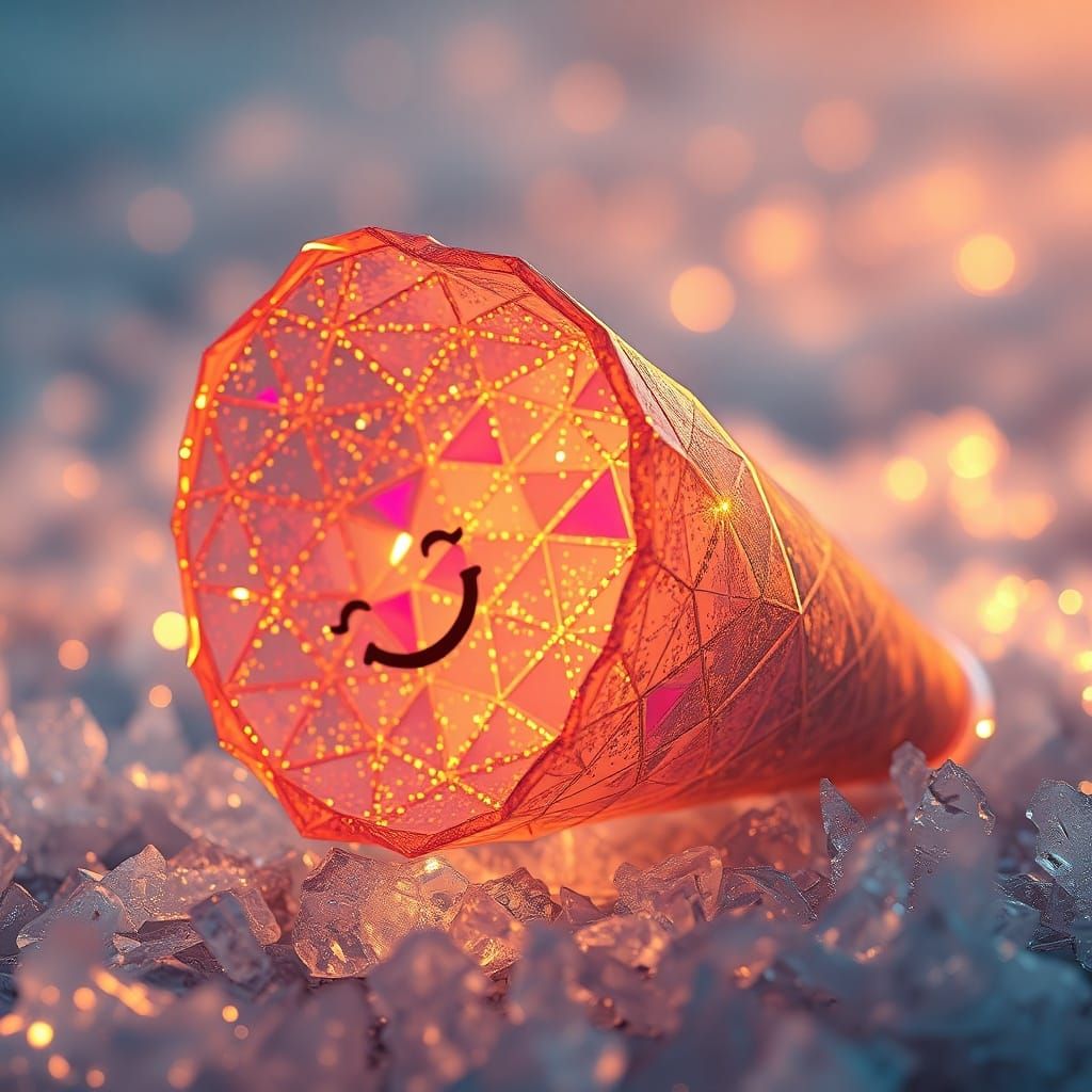 Golden Hour Melting Glass Cone with Geometric Patterns