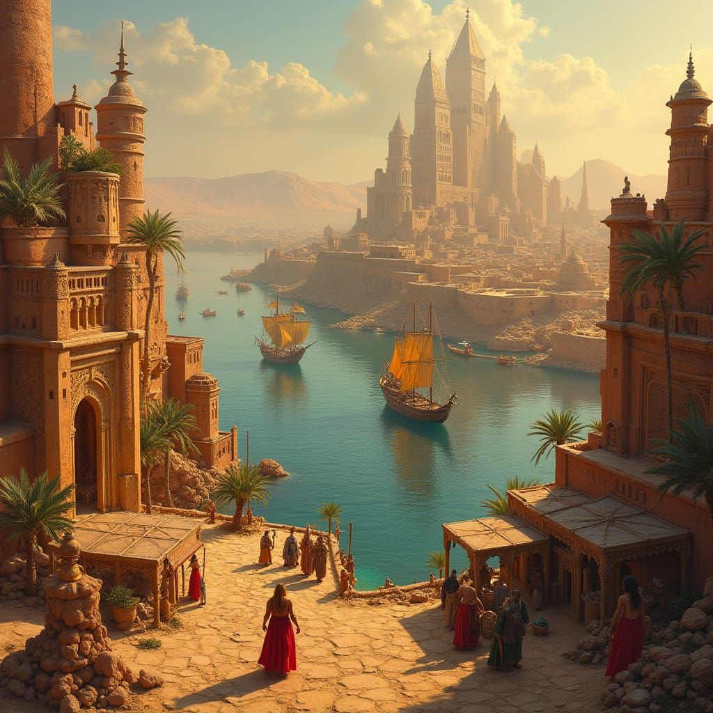 Red Sea Cities: Ancient Trade in Retro-Futuristic Style
