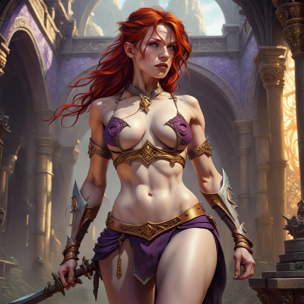 Redhead Warrior Woman in Dark Fantasy Style