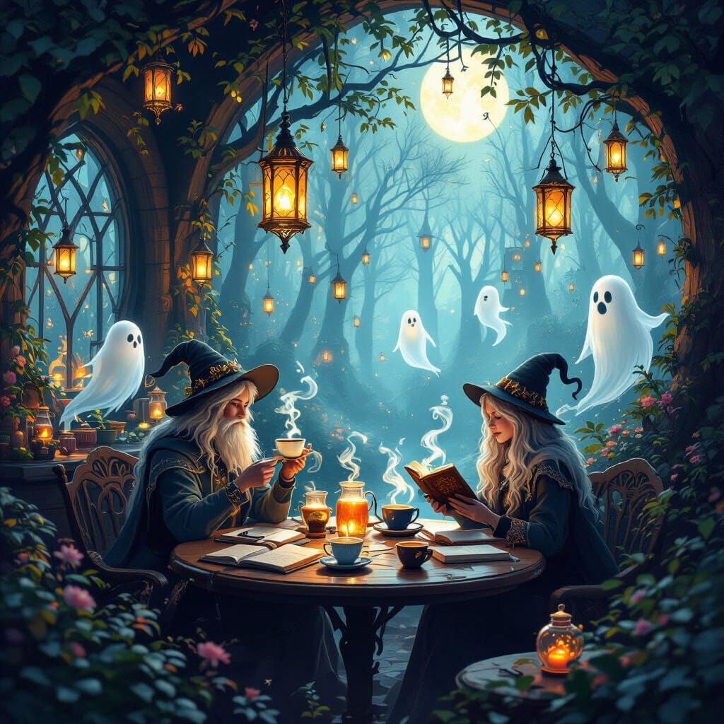 Enchanted Woodland Cafe with Floating Lanterns and Self-Pour...