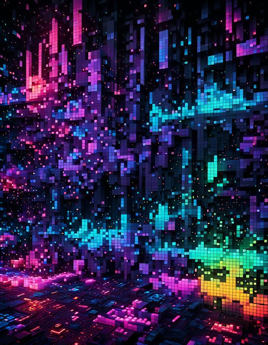 Neon Anime Pixels in Abstract Digital Art