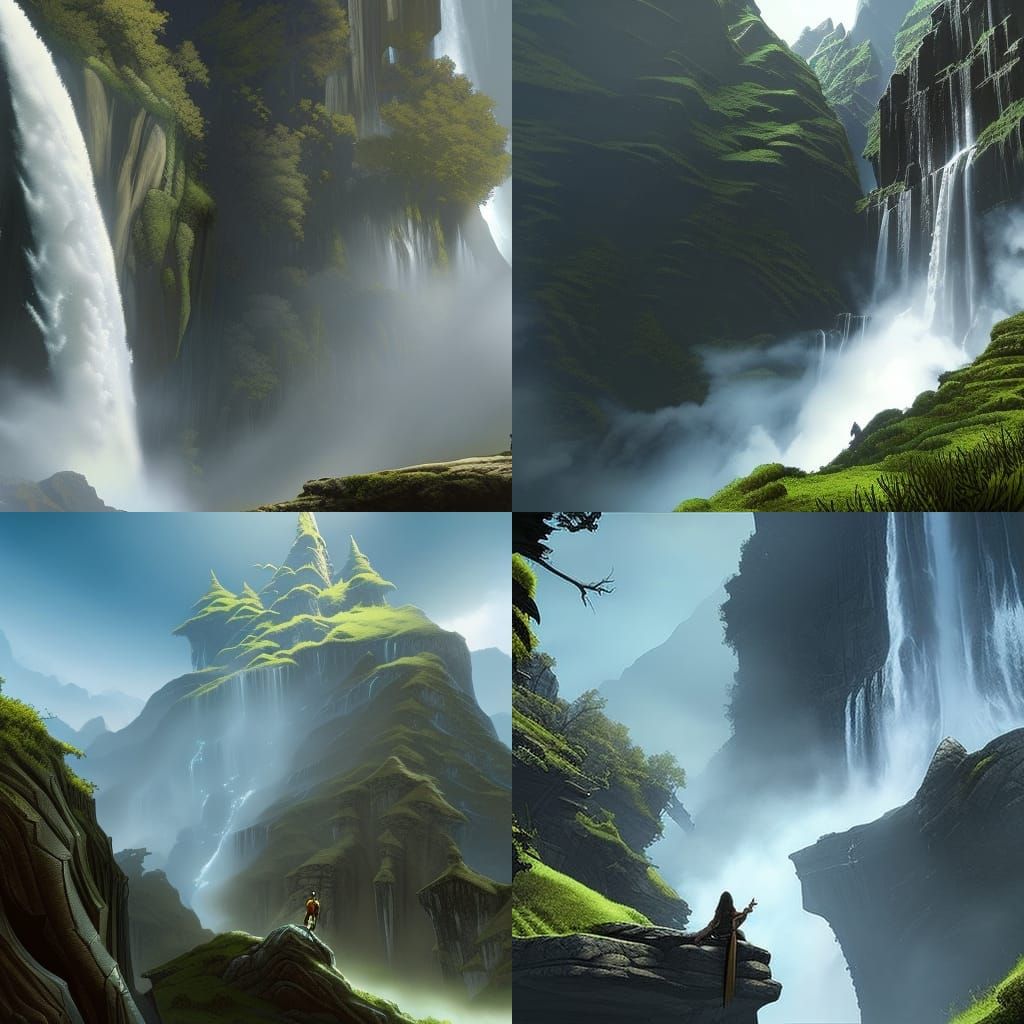 Giantess Waterfall Fantasy Art in 8k Resolution