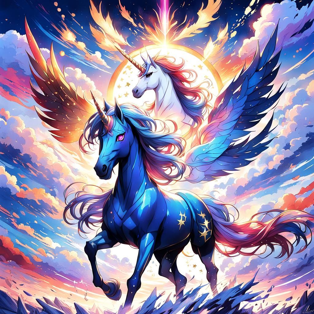 Anime-Style Unicorn in a Magical Sunset