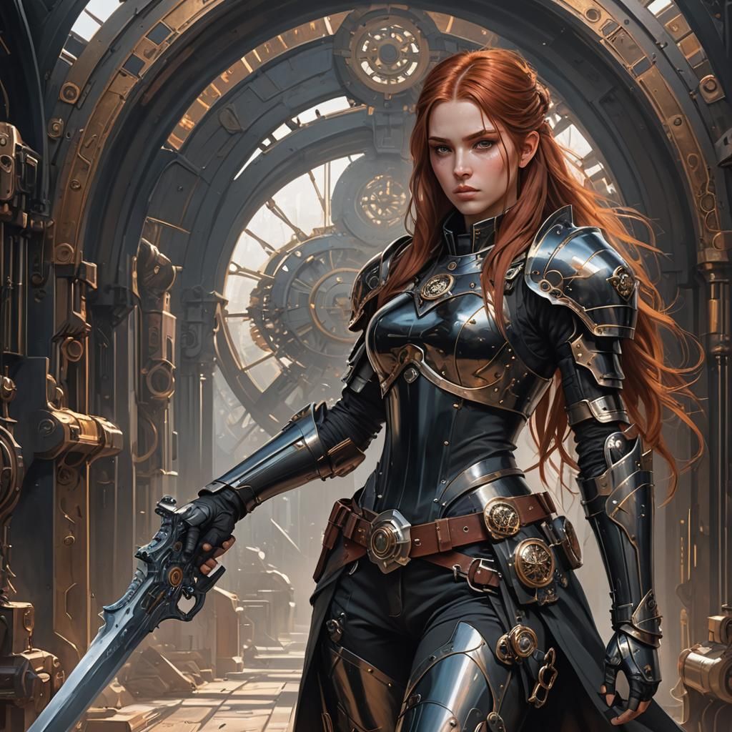 Steampunk Warrior Girl in Futuristic Armor