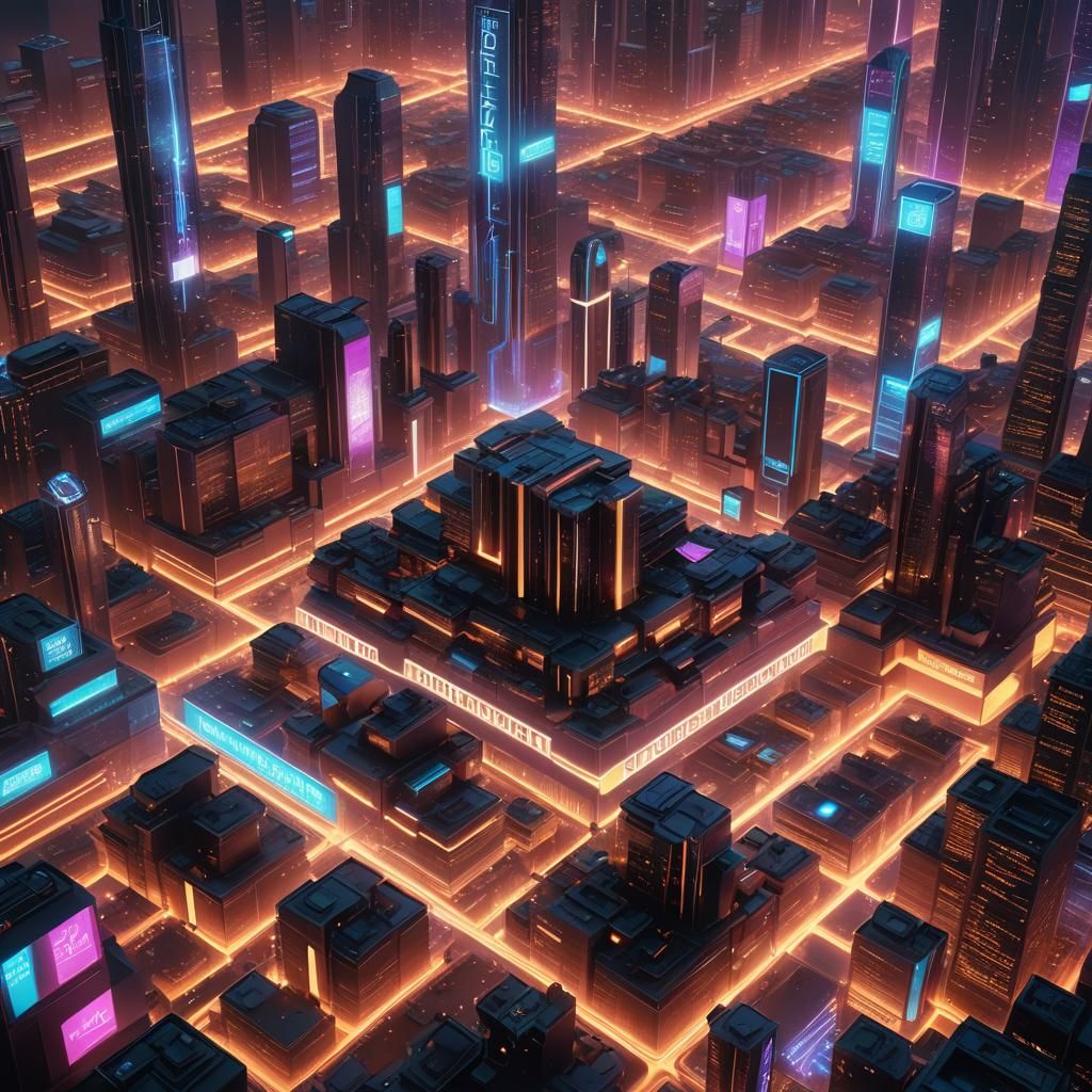 High-Tech Digital Library in Neon Cityscape