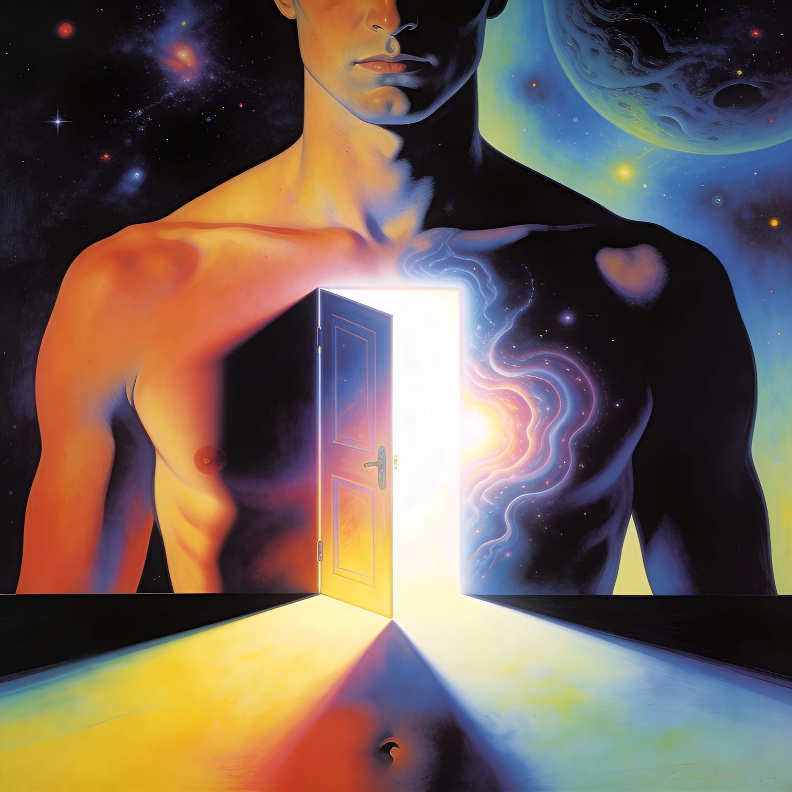 Surreal Human Chest Portal Glowing With Cosmic Mystery