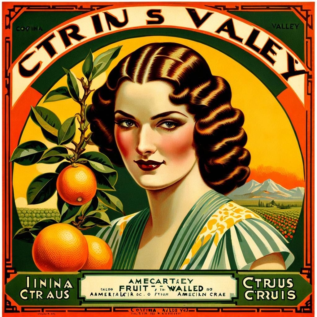 Art Deco Woman on Vintage Fruit Crate Label