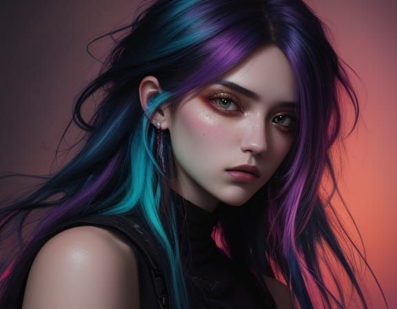 Melancholic Woman in Net, Grunge Oil Painting Style