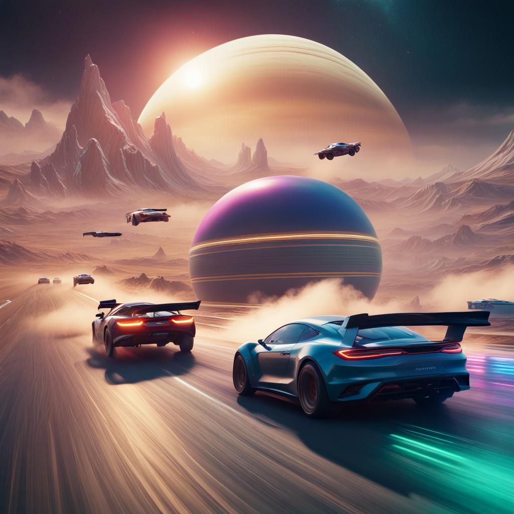 Cars Drag Racing on the Rings of Saturn