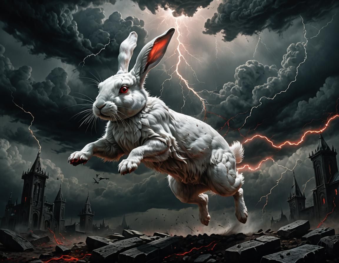 Eerie White Rabbit in Dark Fantasy Art Style
