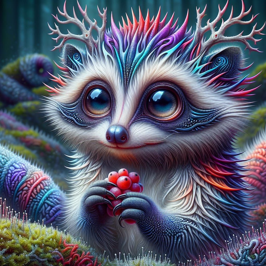 Enchanting Baby Creature with Spines in Triadic Colors