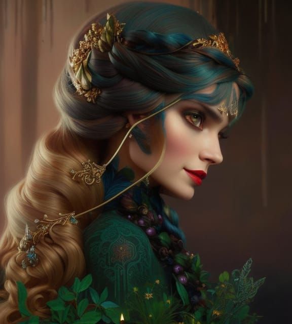 Elegant Elsa Portrait in Dripping Copper Ink Style