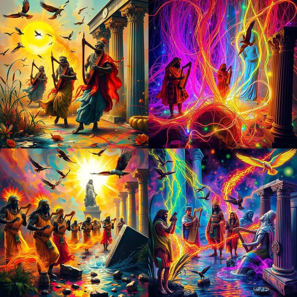 Surreal Cosmic Harmony in Vibrant Neon Lights