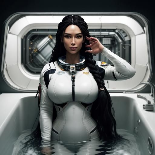 Astronaut Woman Taking a Bath, Hyperrealistic