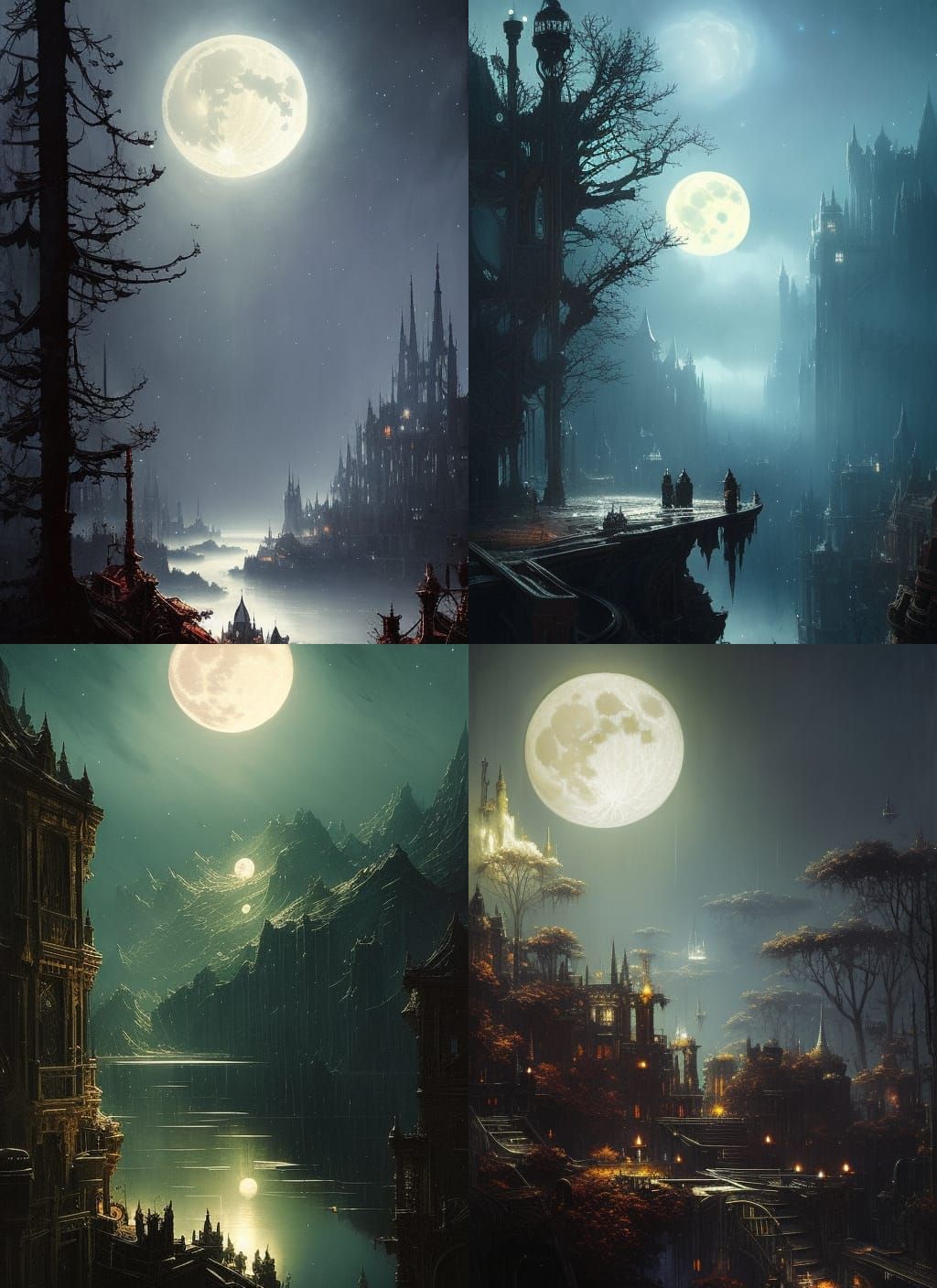 Moonlit Night Sky in Gritty Watercolor Style