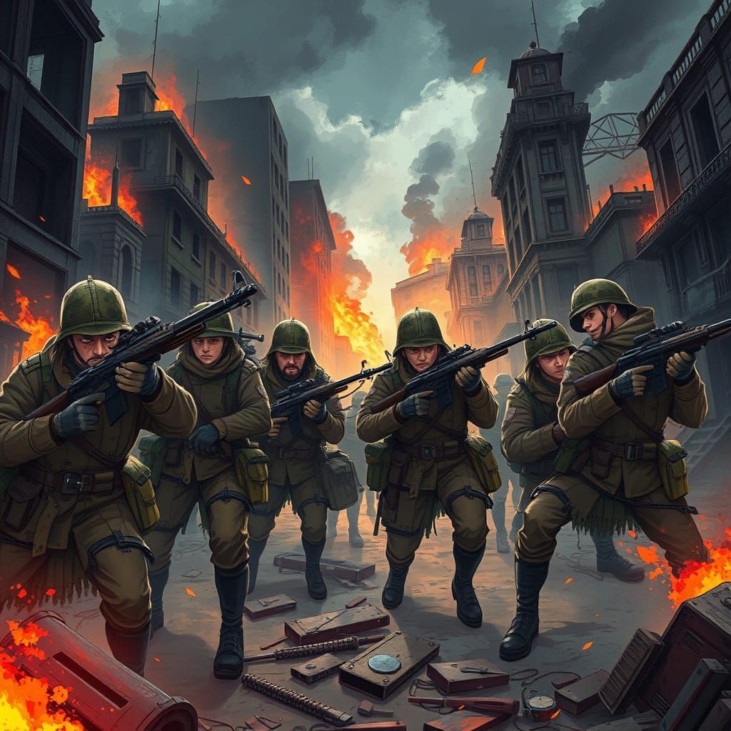 War-Torn Cityscape in Anime-Inspired Style