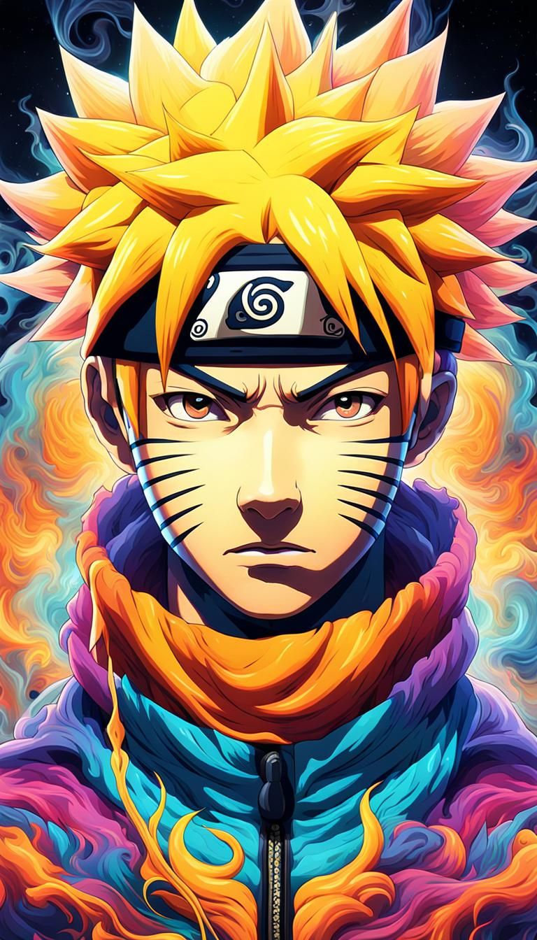 "A mist form portrait of a colorful Naruto Anime Character"