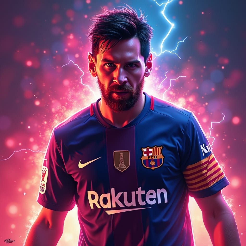 Confident Soccer Icon in Neon Aura