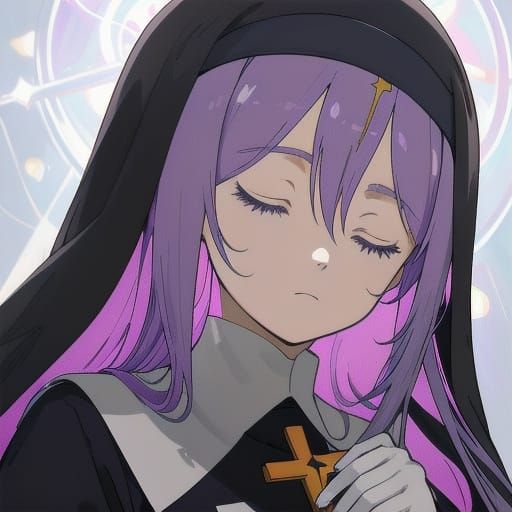 Anime Nun Portrait with Cross in Manga Style