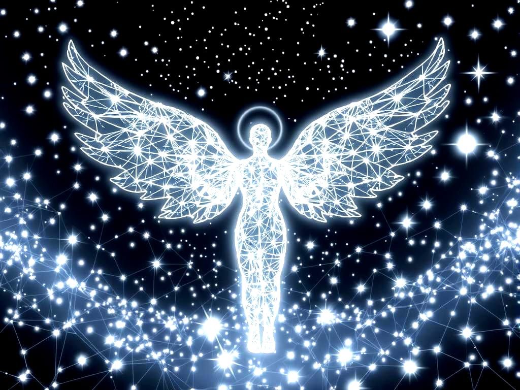 Winged Star Angel in Sci-Fi Holographic Style