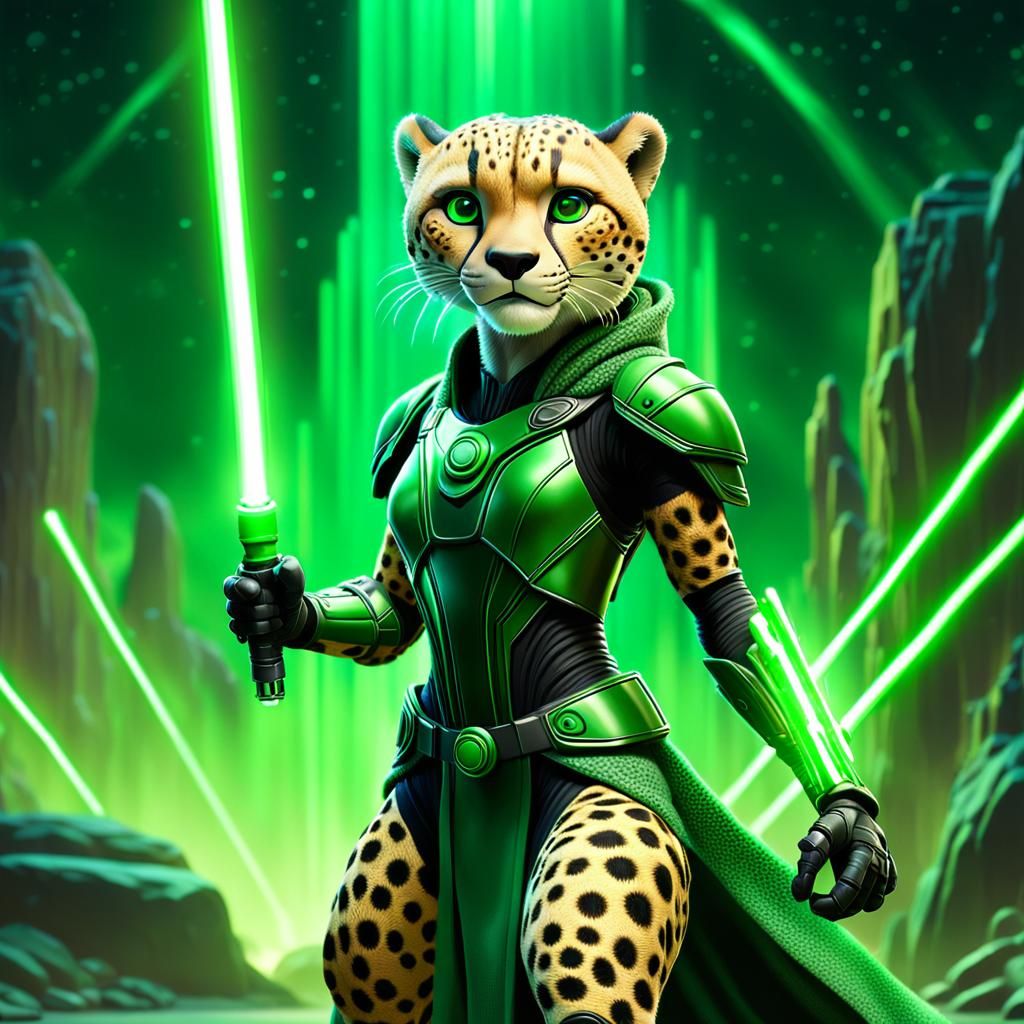 Cheetah Jedi Knight in Sci-Fi Environment