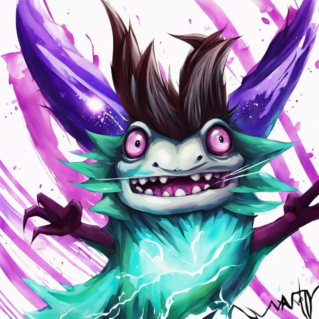 Vibrant Purple Anime Creature in Motion