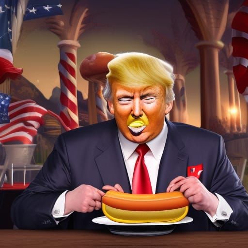 Donald Trump Eating a Hot Dog in Detailed Matte Painting