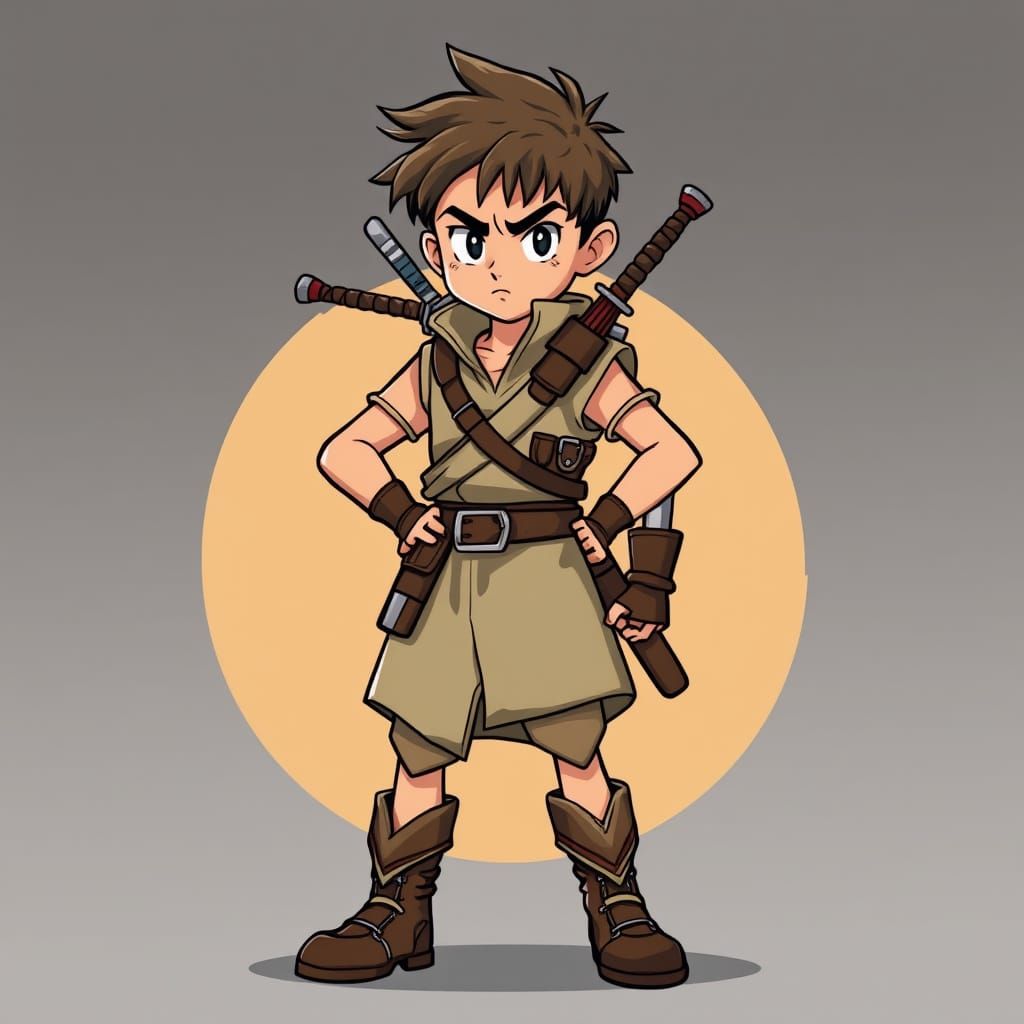 Confident Fantasy Warrior in Cartoon Style