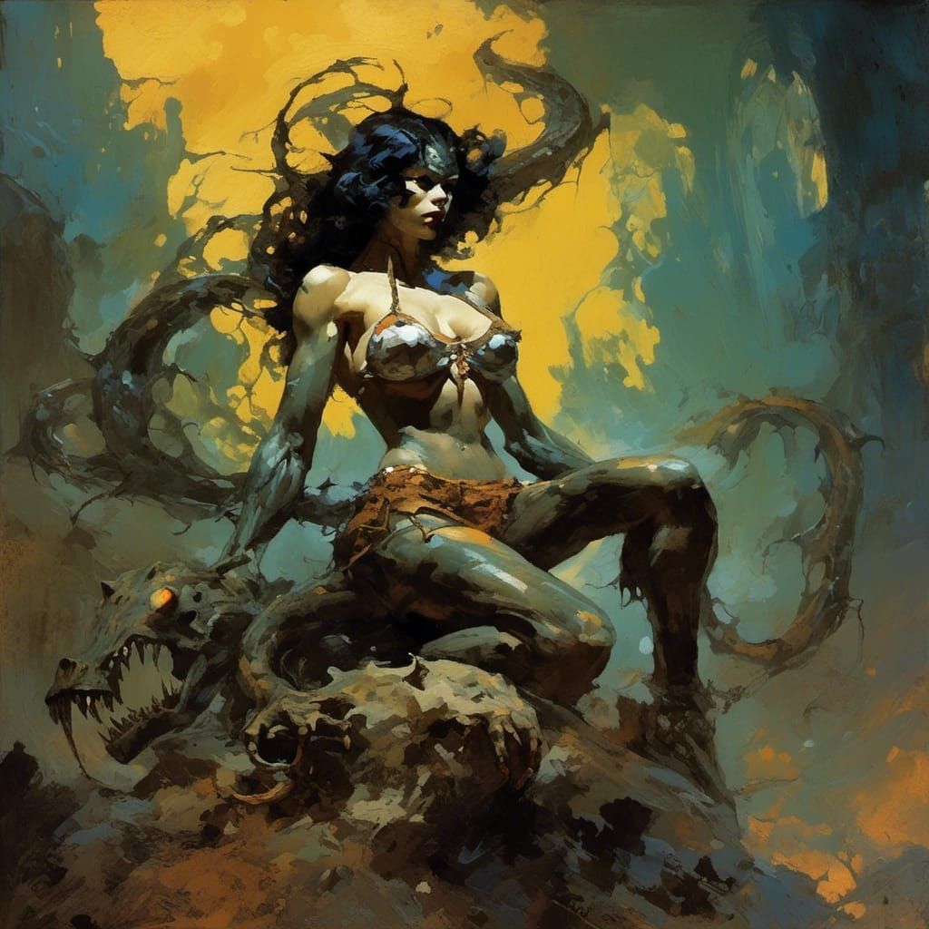 Fantasy Art Girl in Bikini with Abstract Venom
