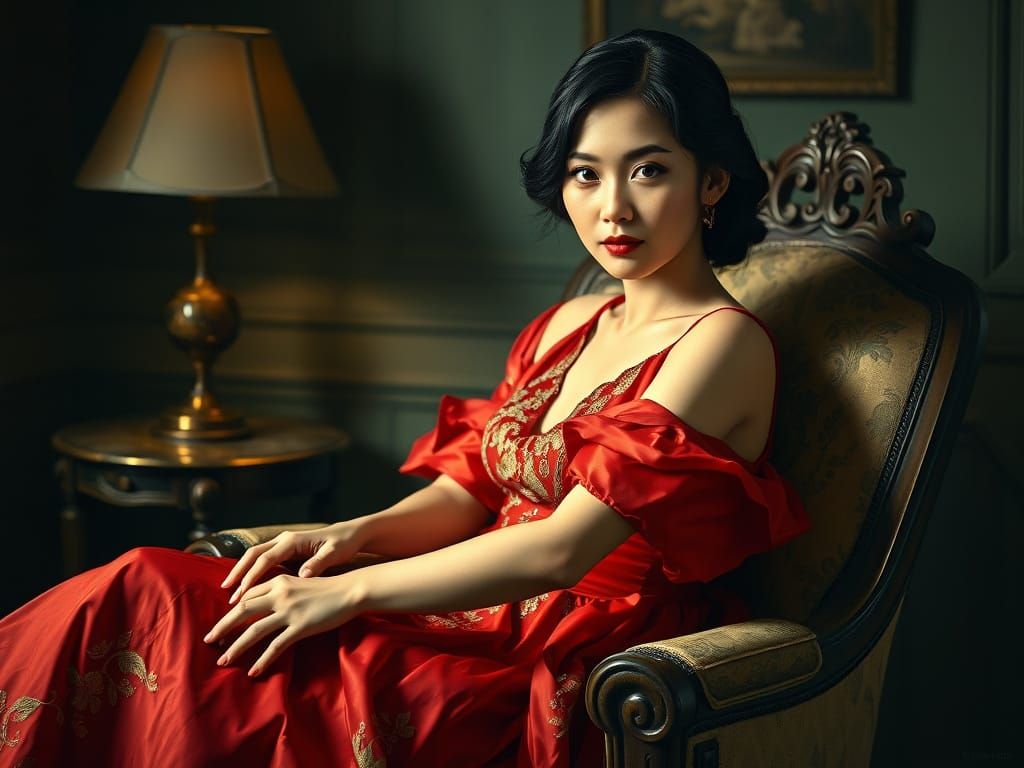 Elegant Asian Woman in Classical Portrait Style