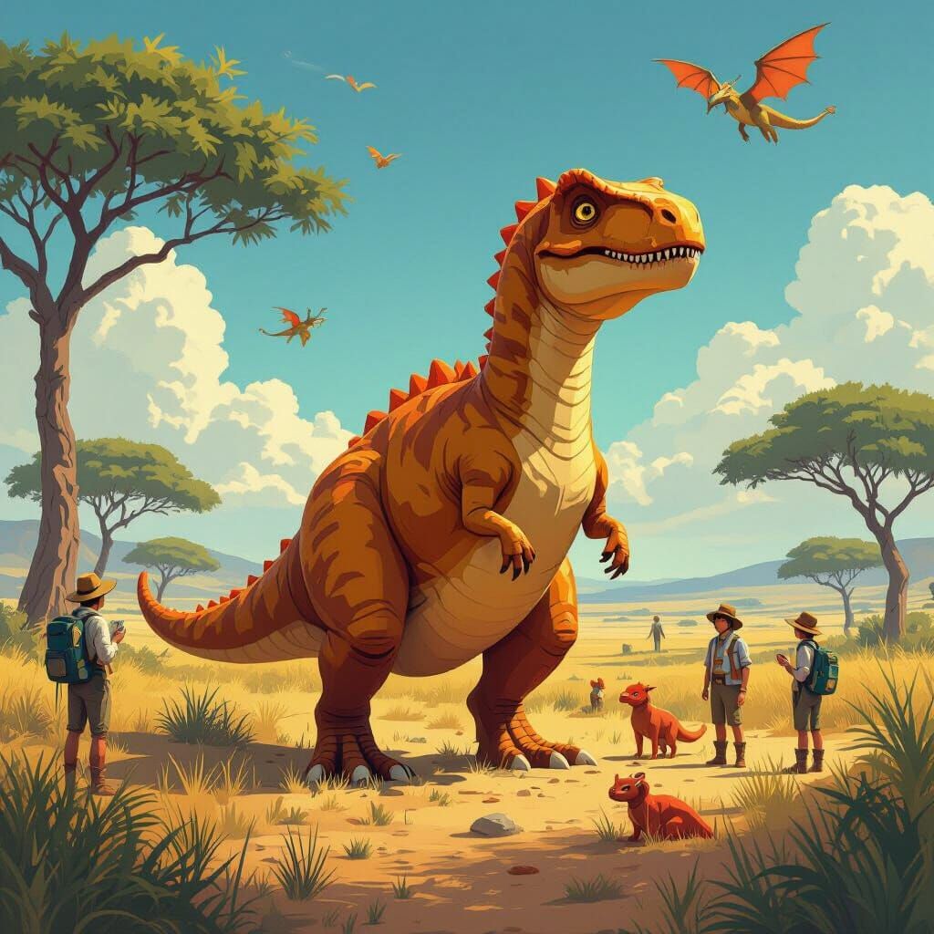 Dinosaur Nugget in the Savannah with Dragons