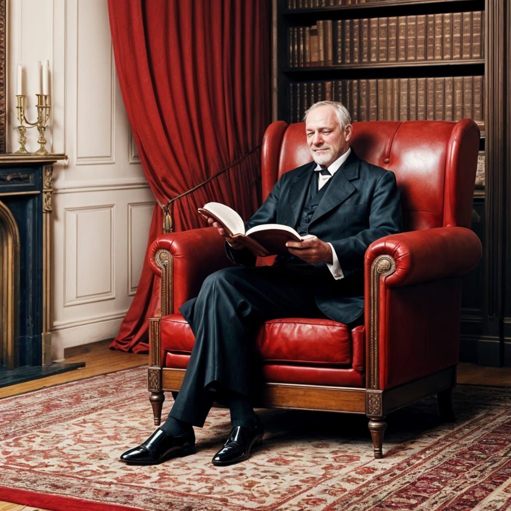 Relaxed Gentleman Reading in Victorian Drawing Room
